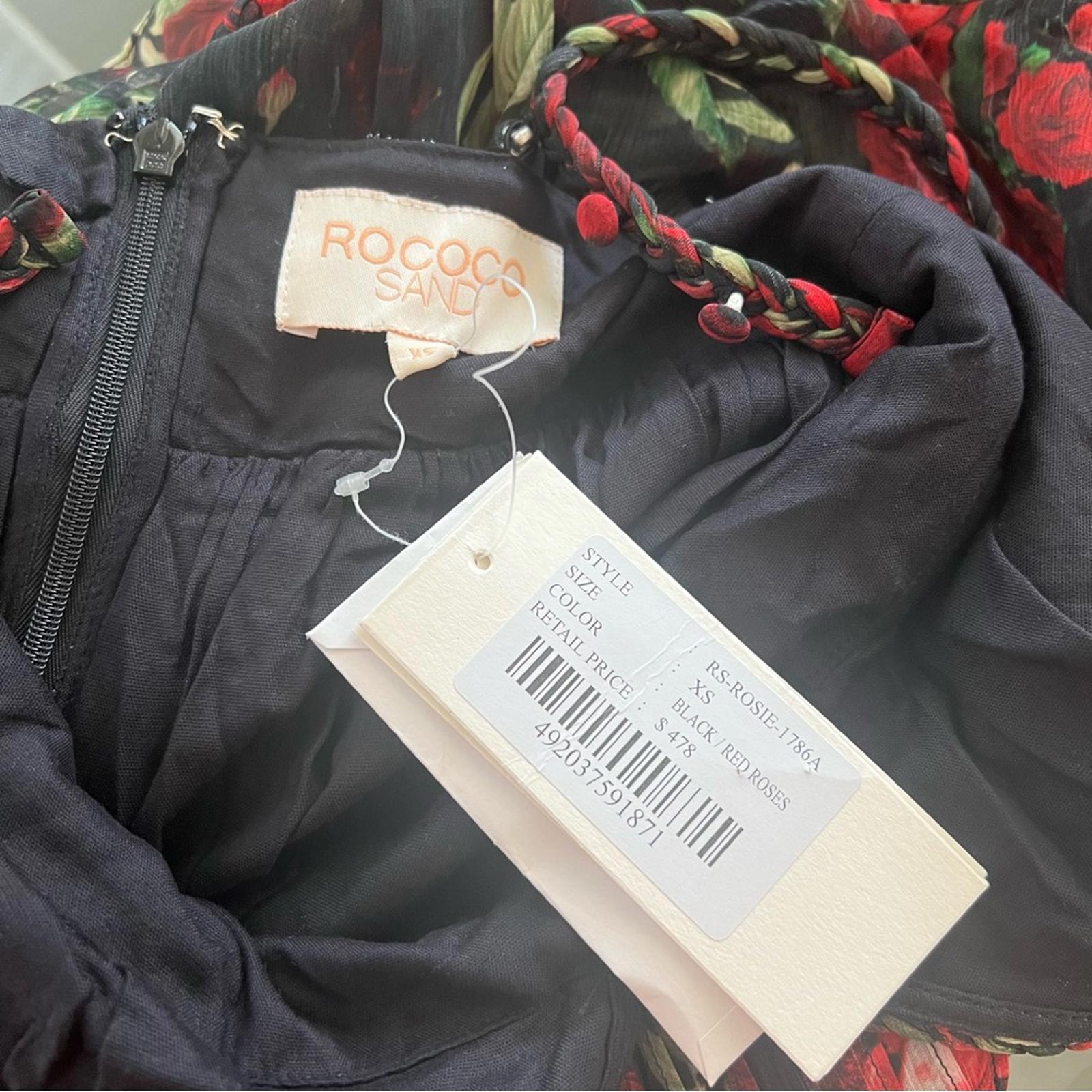 Rococo Sand Tiered Maxi Dress in Black/Red Roses, NWT, Size XS Retail $478