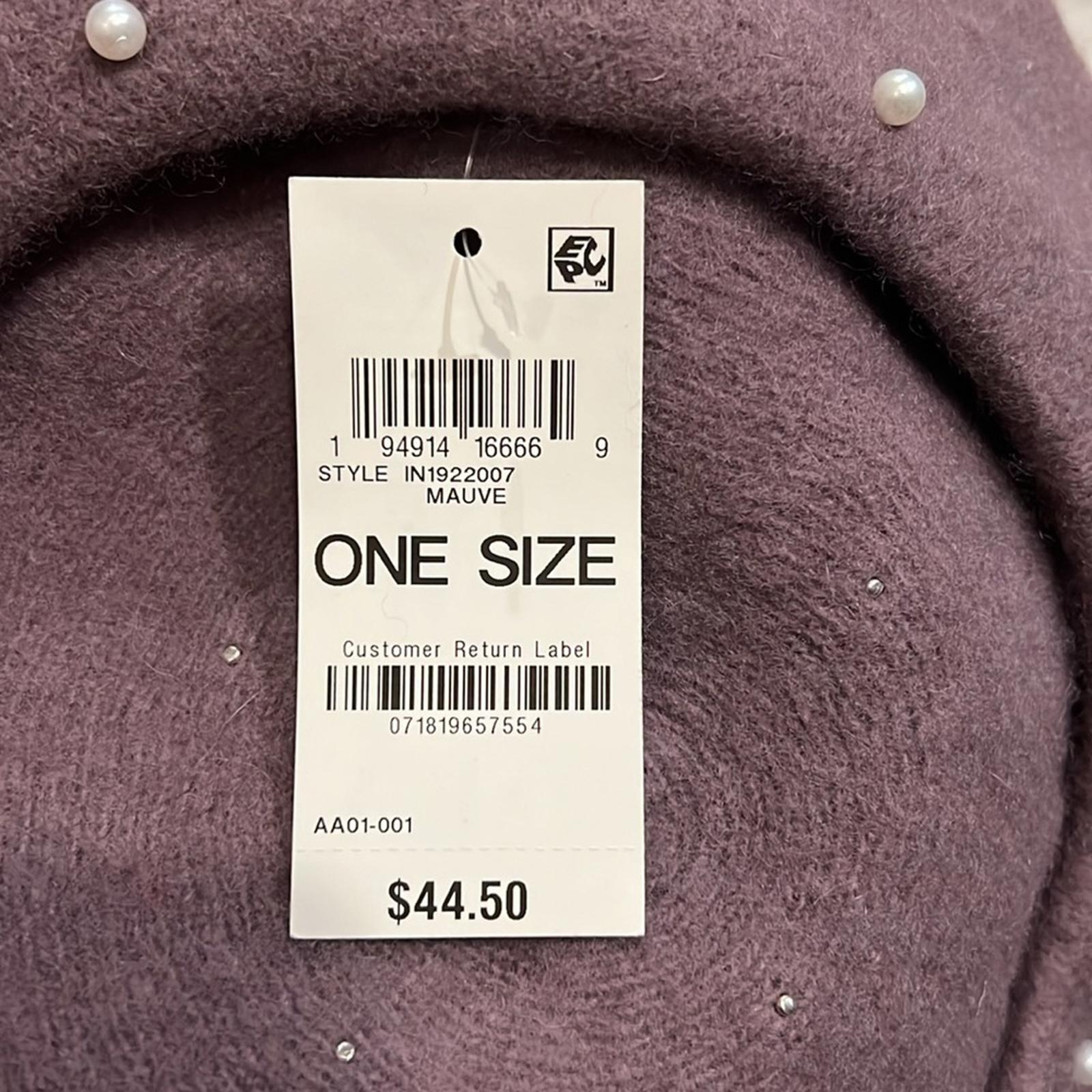 NWT INC Wool Blend Beret Winter Hat w/Imitation Pearl in Mauve, Retail $44.50