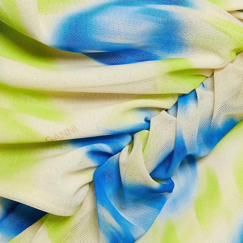 GANNI Crisscross Abstract-Printed Mesh Puff-Sleeve Midi Dress New w/Tag $445