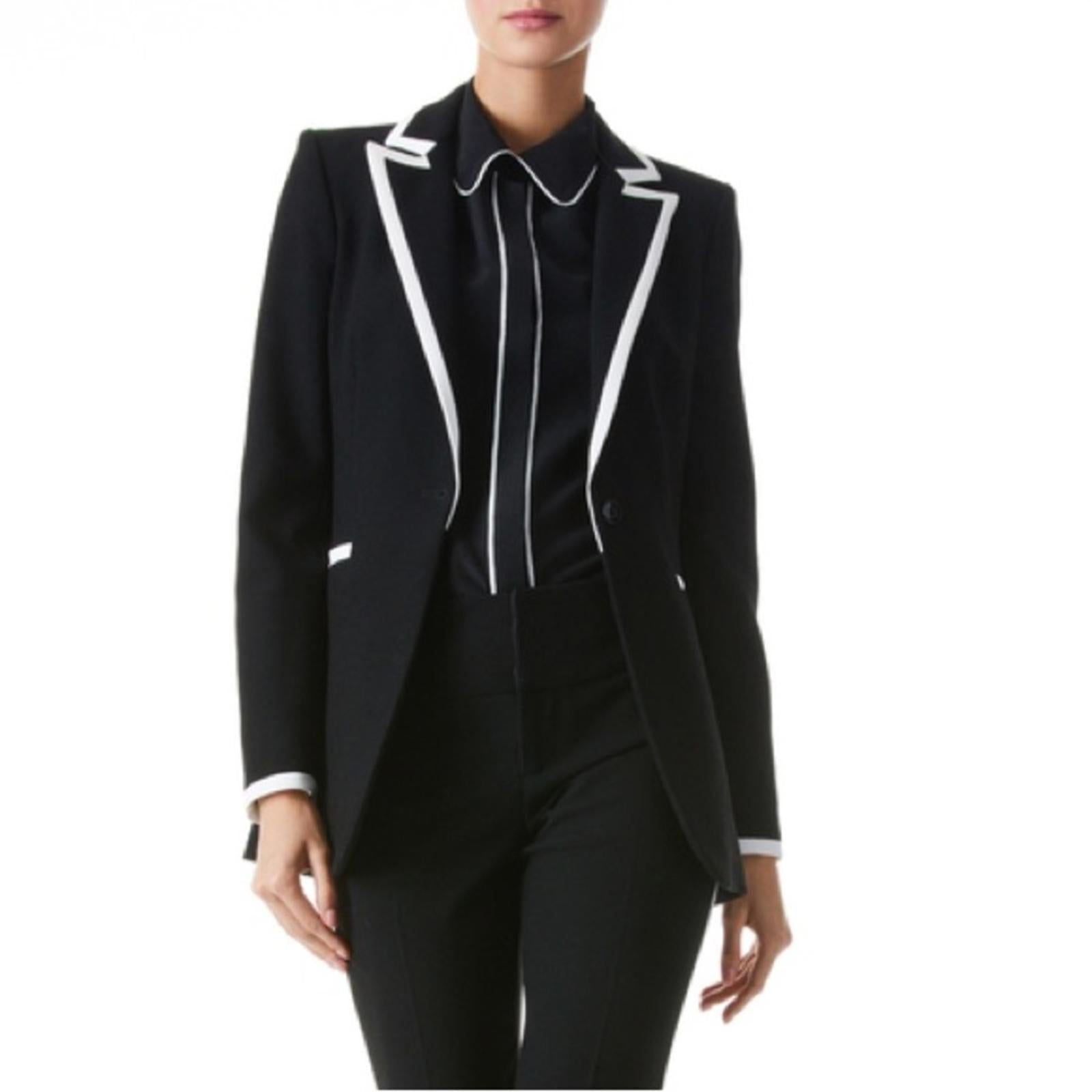 Alice + Olivia Breann Long Fitted Blazer with Piping, Black Size 4, New w/Tag