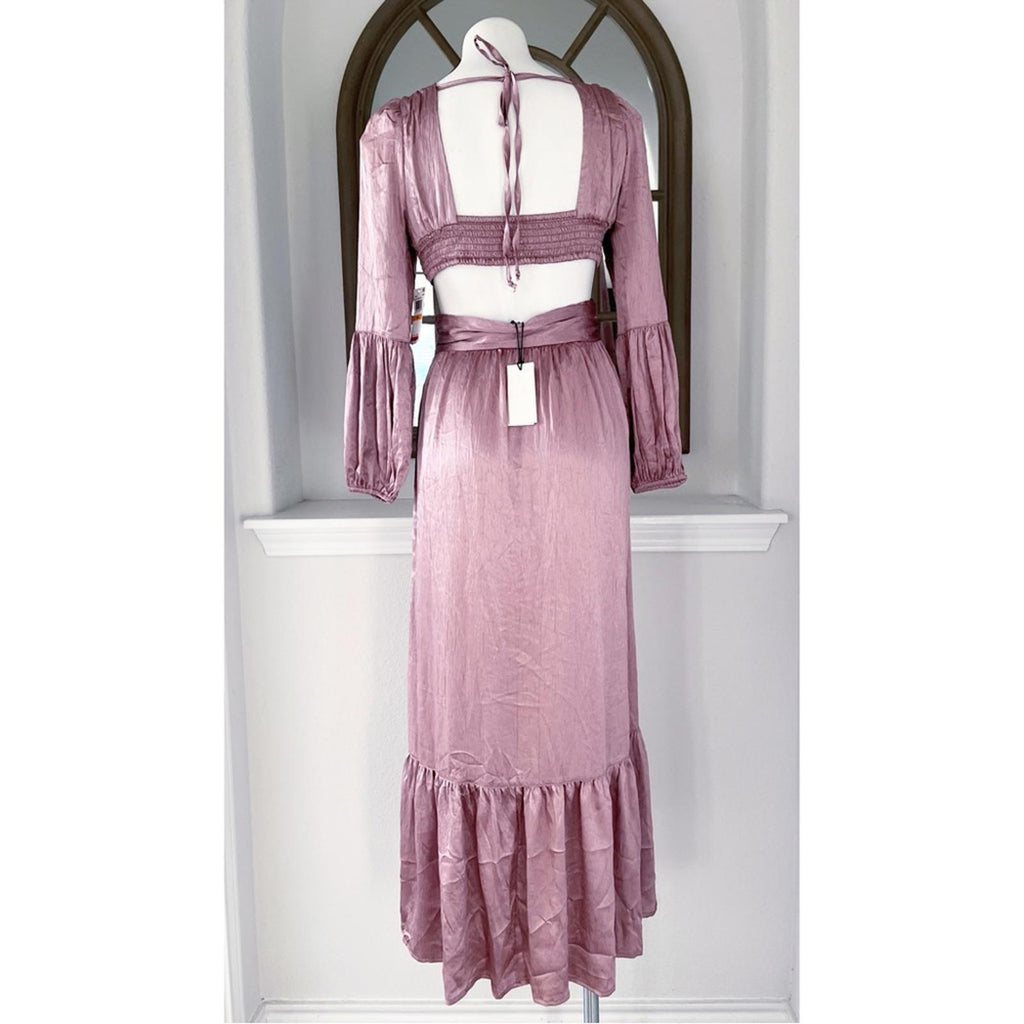 RAHI Luster "Leila" Midi Dress w/ Long Sleeve in Rose, Size S New w/Tag $186