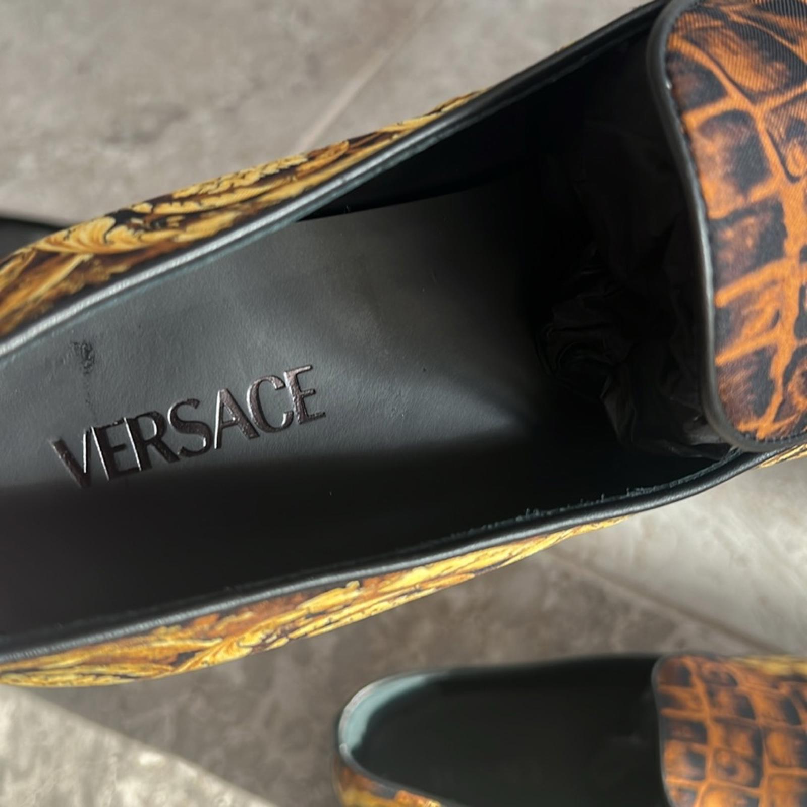 Versace Baroque Print Smoking Slippers Slip-On Shoes, Size EU 43 New +DustBag