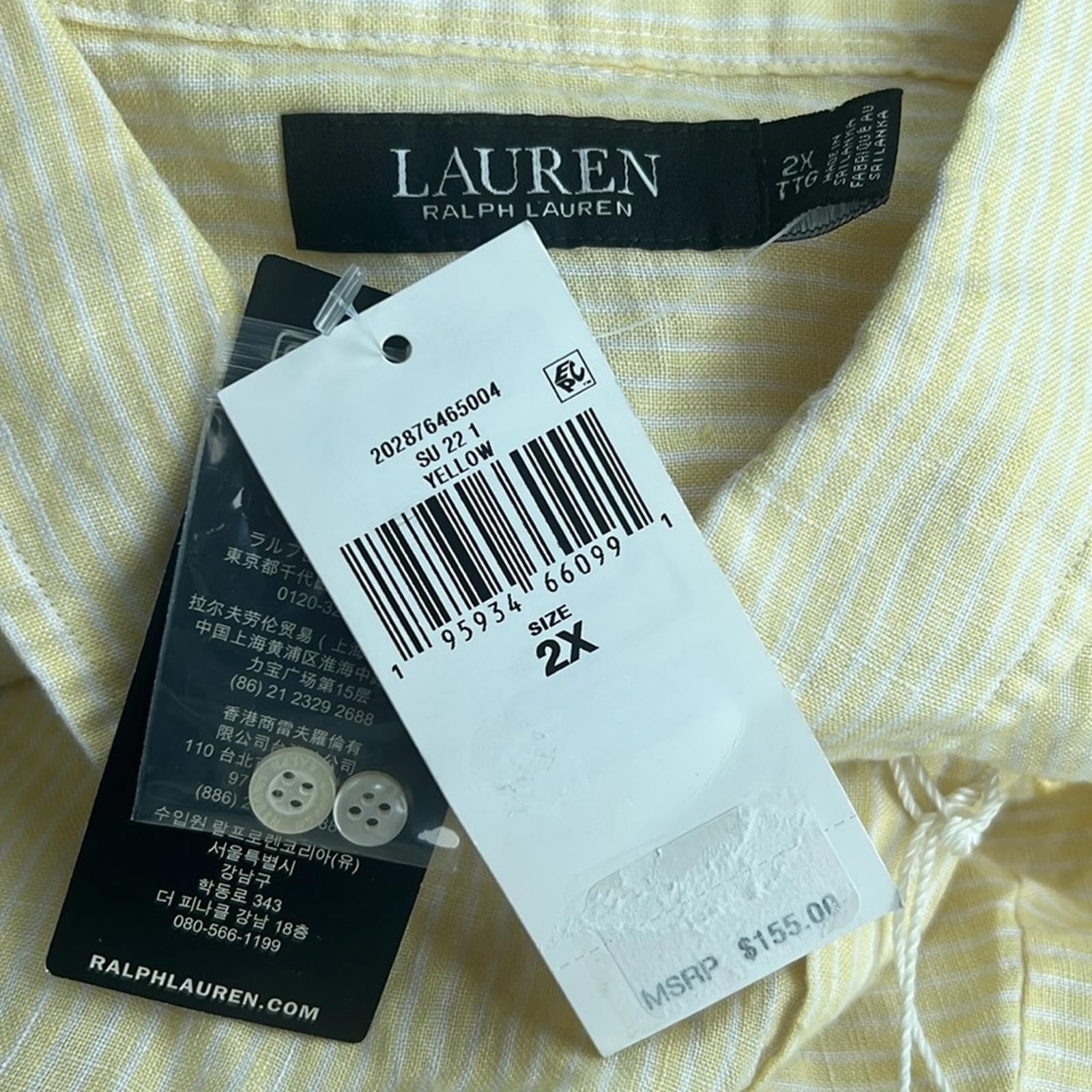 Lauren Ralph Lauren Linen Belted Tunic Blouse in Yellow, Plus Size 2X NEW
