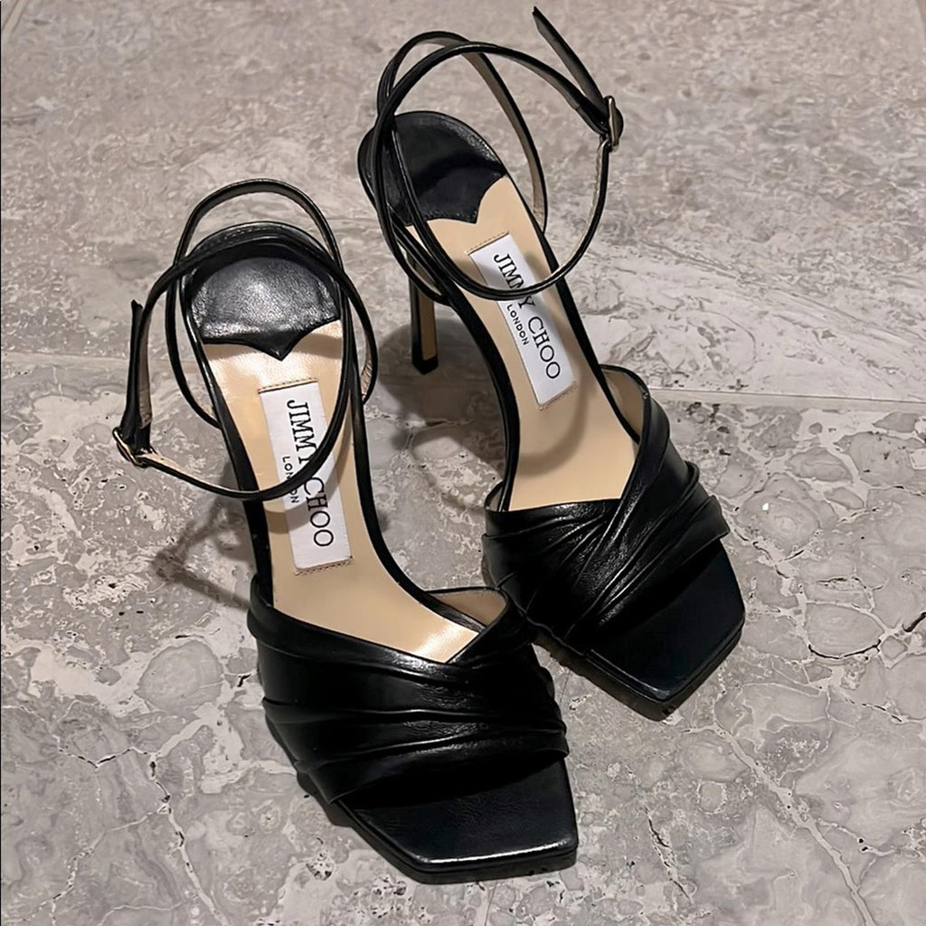 Jimmy Choo Basil Ankle Strap High Heel Black Sandals, Size 35 NEW in Box+DustBag