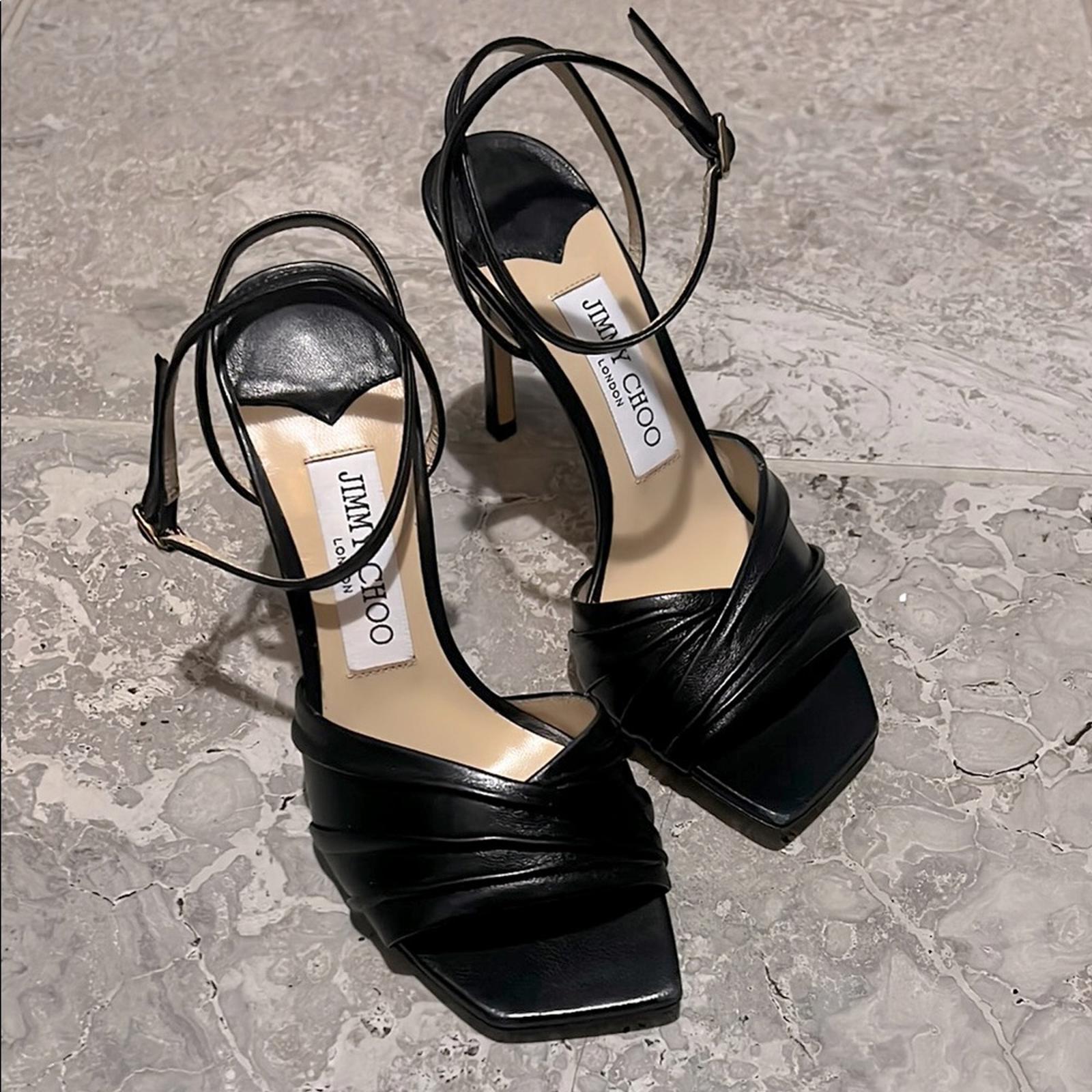 Jimmy Choo Basil Ankle Strap High Heel Black Sandals, Size 35 NEW in Box+DustBag