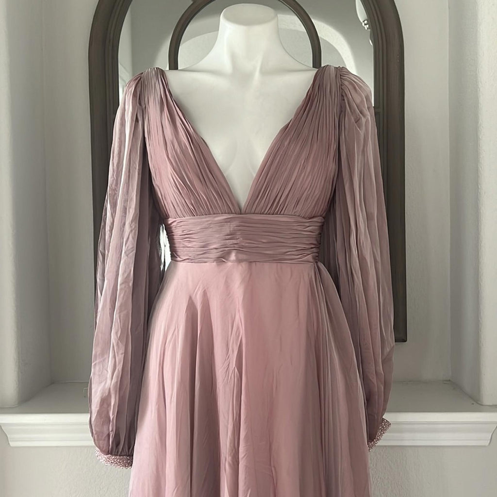 Mac Duggal Split Sleeve Gown in Mocha (Style #67414),  Size 6 New w/Tag