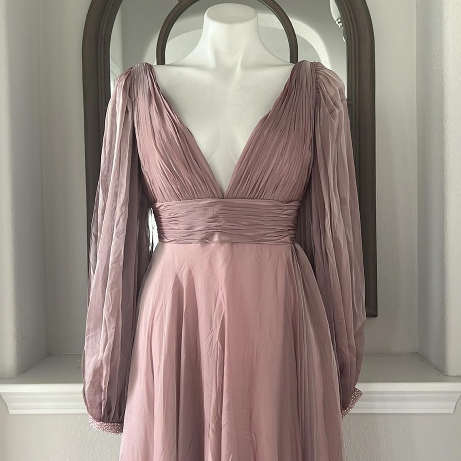 Mac Duggal Split Sleeve Gown in Mocha (Style #67414),  Size 6 New w/Tag