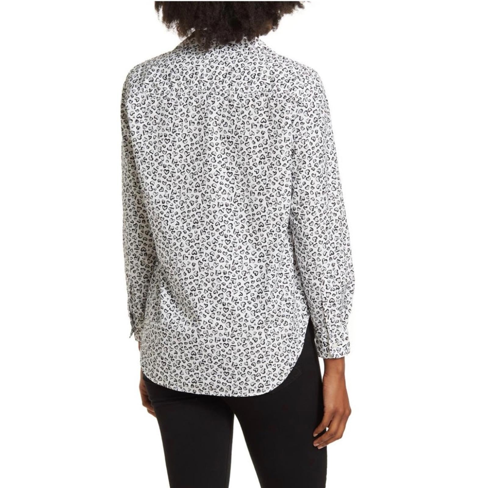 Frank & Eileen Shirt Heart Print Woven Button Up, White Grey Black Size XS NWT