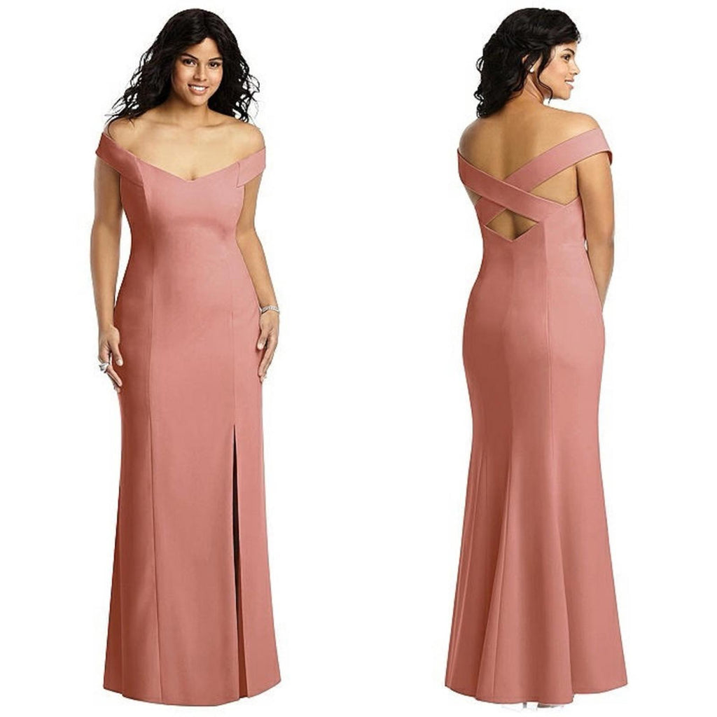 Dessy Collection Crepe Off-Shoulder Dress, Desert Rose, Size 8 New w/Tag $257