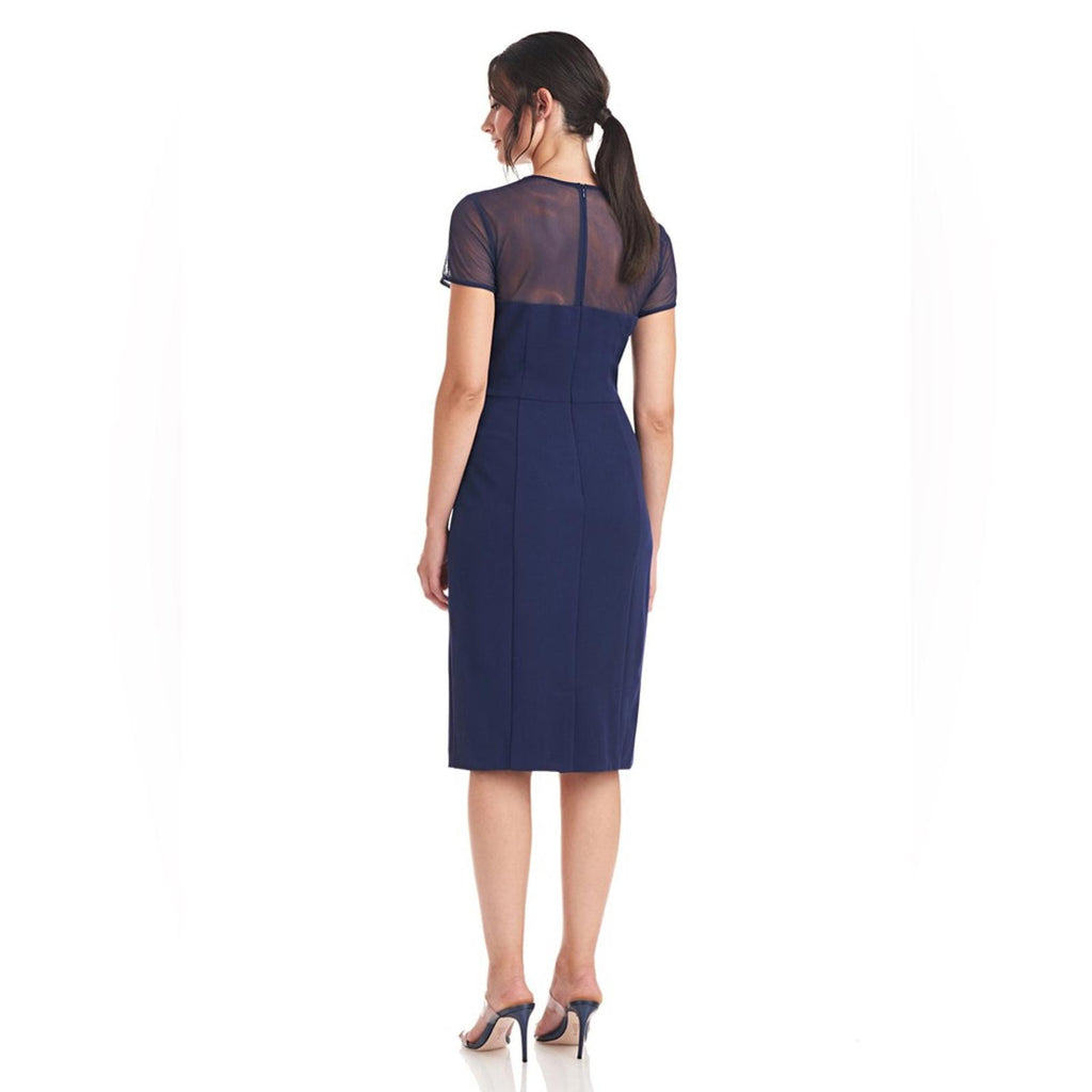 JS Collection Short Sleeve Illusion Cocktail Sheath Dress Navy Size 2 NWT $178