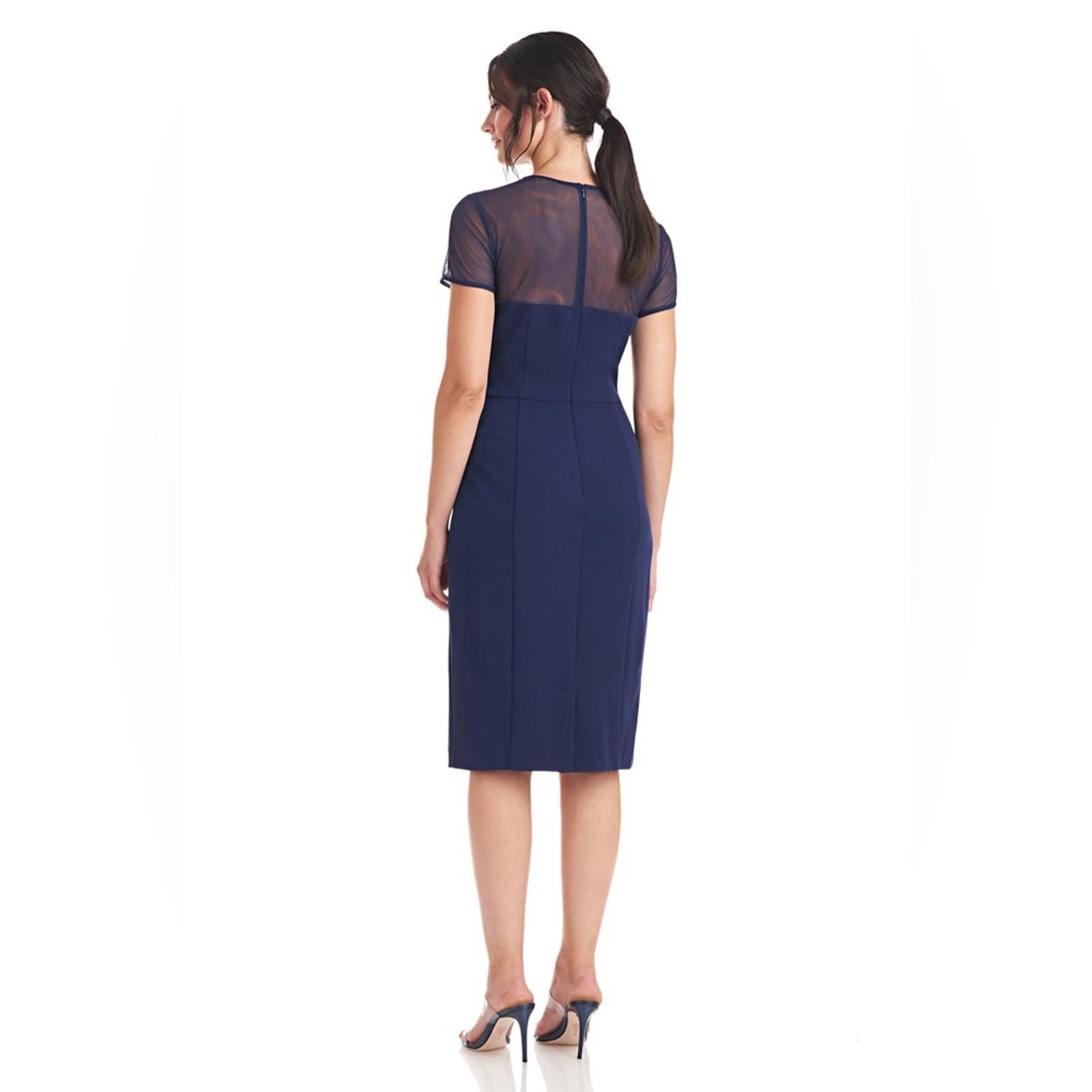 JS Collection Short Sleeve Illusion Cocktail Sheath Dress Navy Size 2 NWT $178