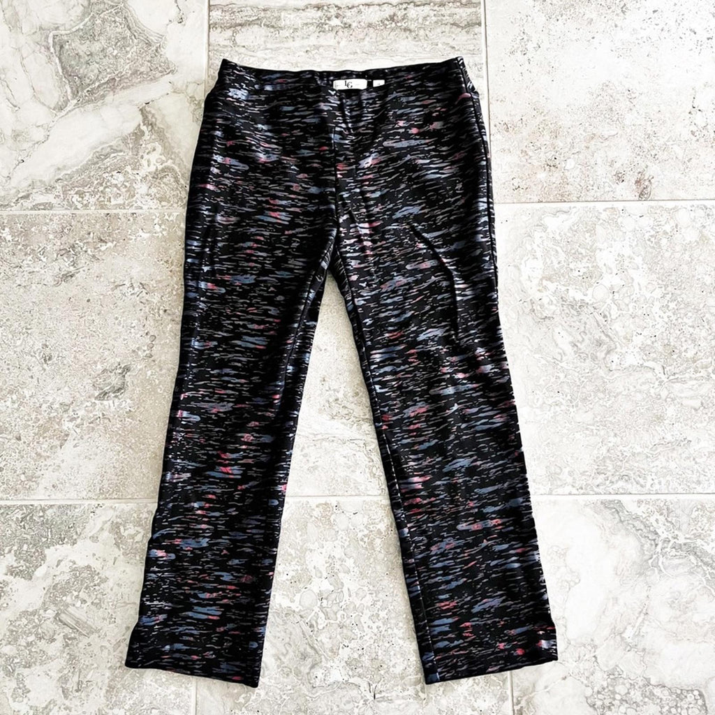 Lena Gabrielle Pull-On Stretch Pants in Black Multi, Size 14 Retail $120