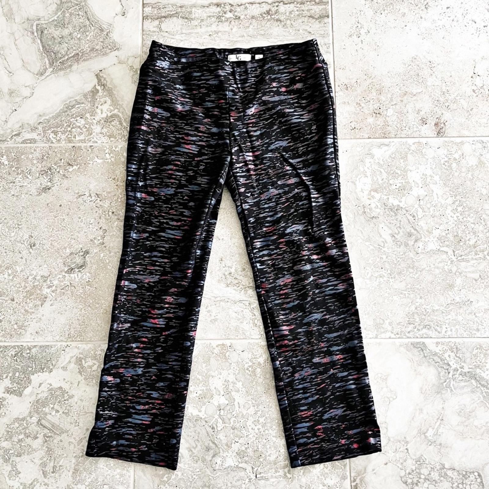 Lena Gabrielle Pull-On Stretch Pants in Black Multi, Size 14 Retail $120