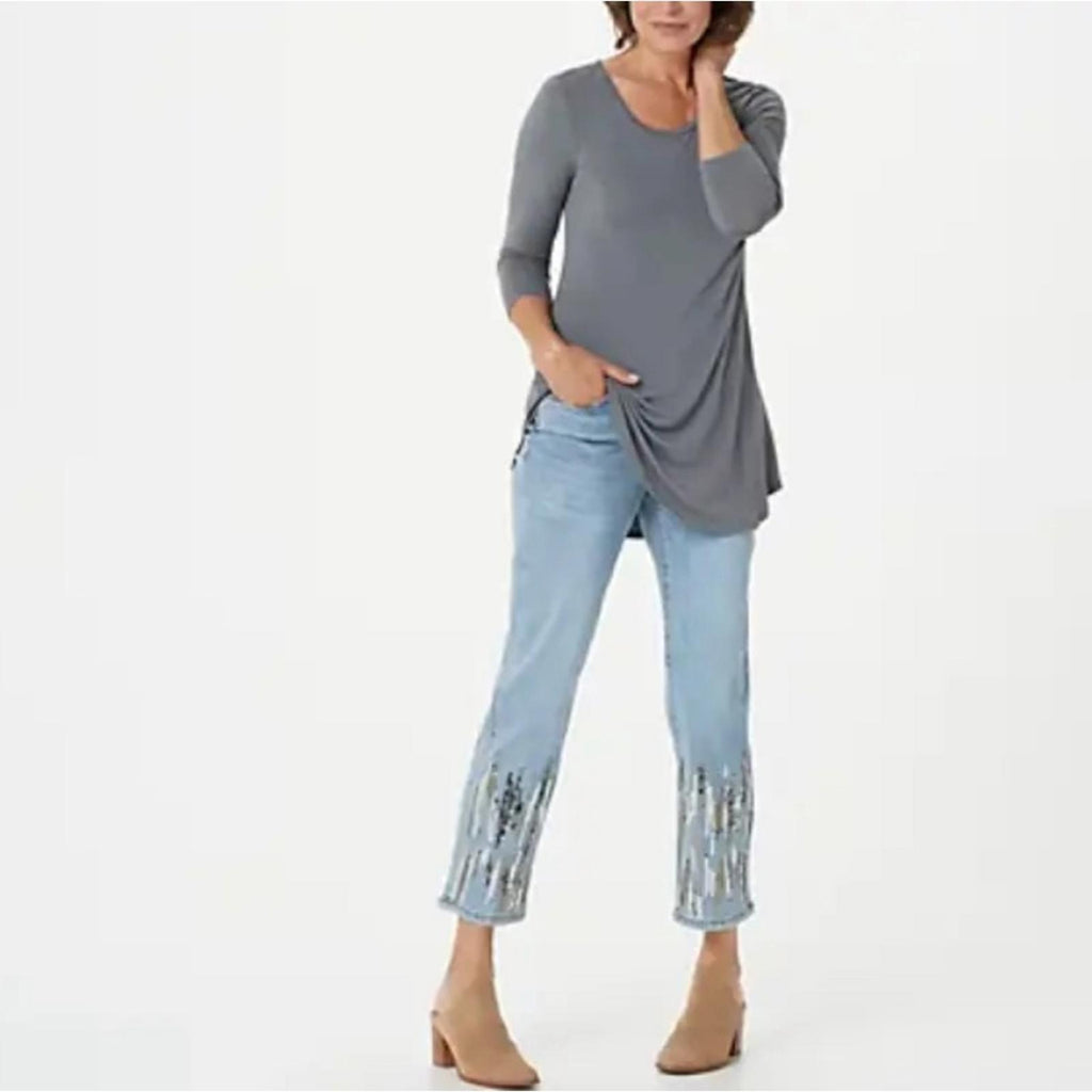 LOGO Grey Smoke Regular Straight-Leg Boyfriend Jeans, Plus Size 28 New w/Tag