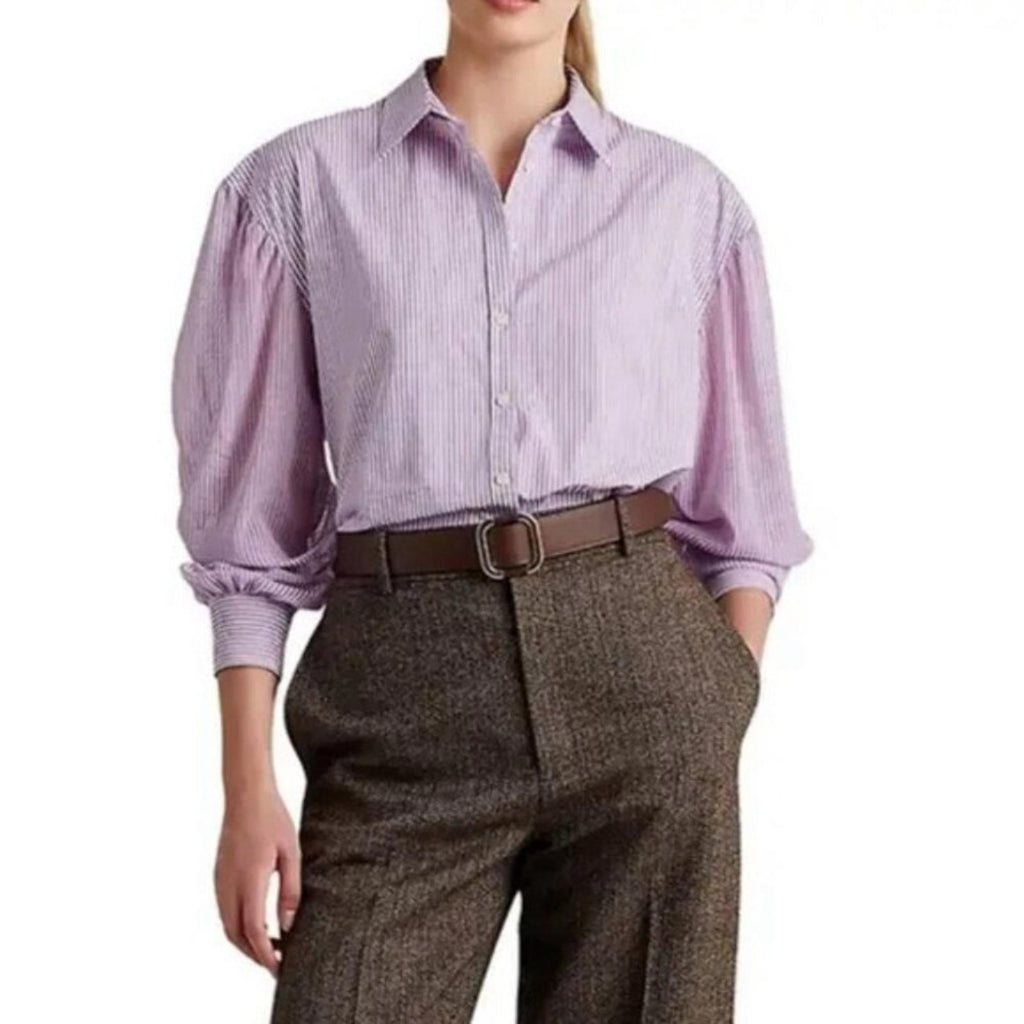 Lauren Ralph Striped Broadcloth Shirt in Lavender, Size XXL New w/Tag