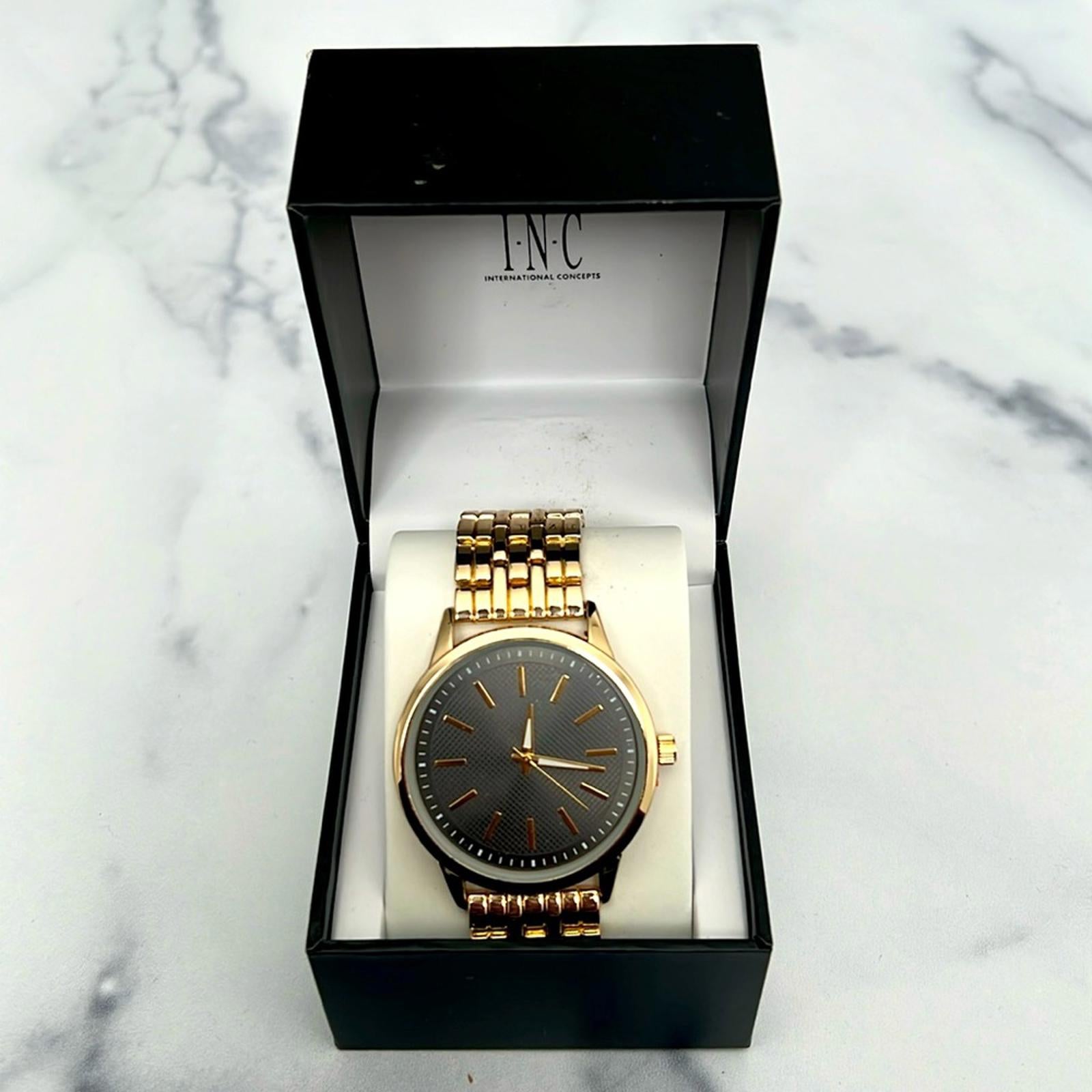 INC Men's Gold-Tone Bracelet Watch 45mm, NEW in Box