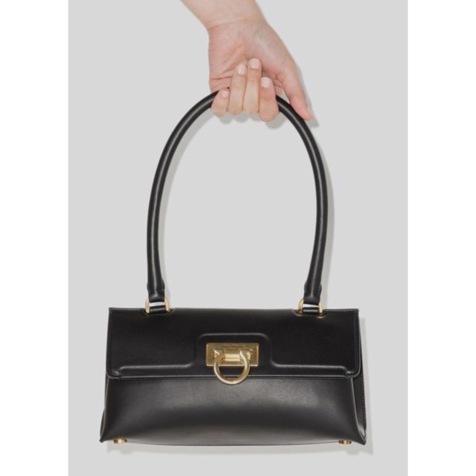 Salvatore Ferragamo Trifolio Swing Leather Shoulder Bag in Black, Like New
