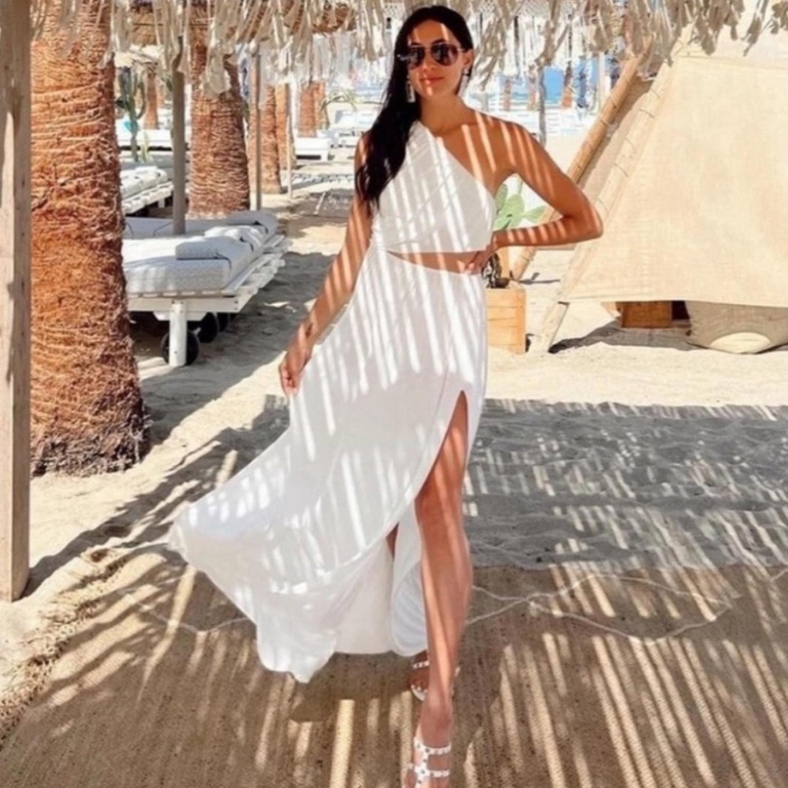MISA Neutral Calliope One-Shoulder Maxi Dress in White, NWT, Size XS