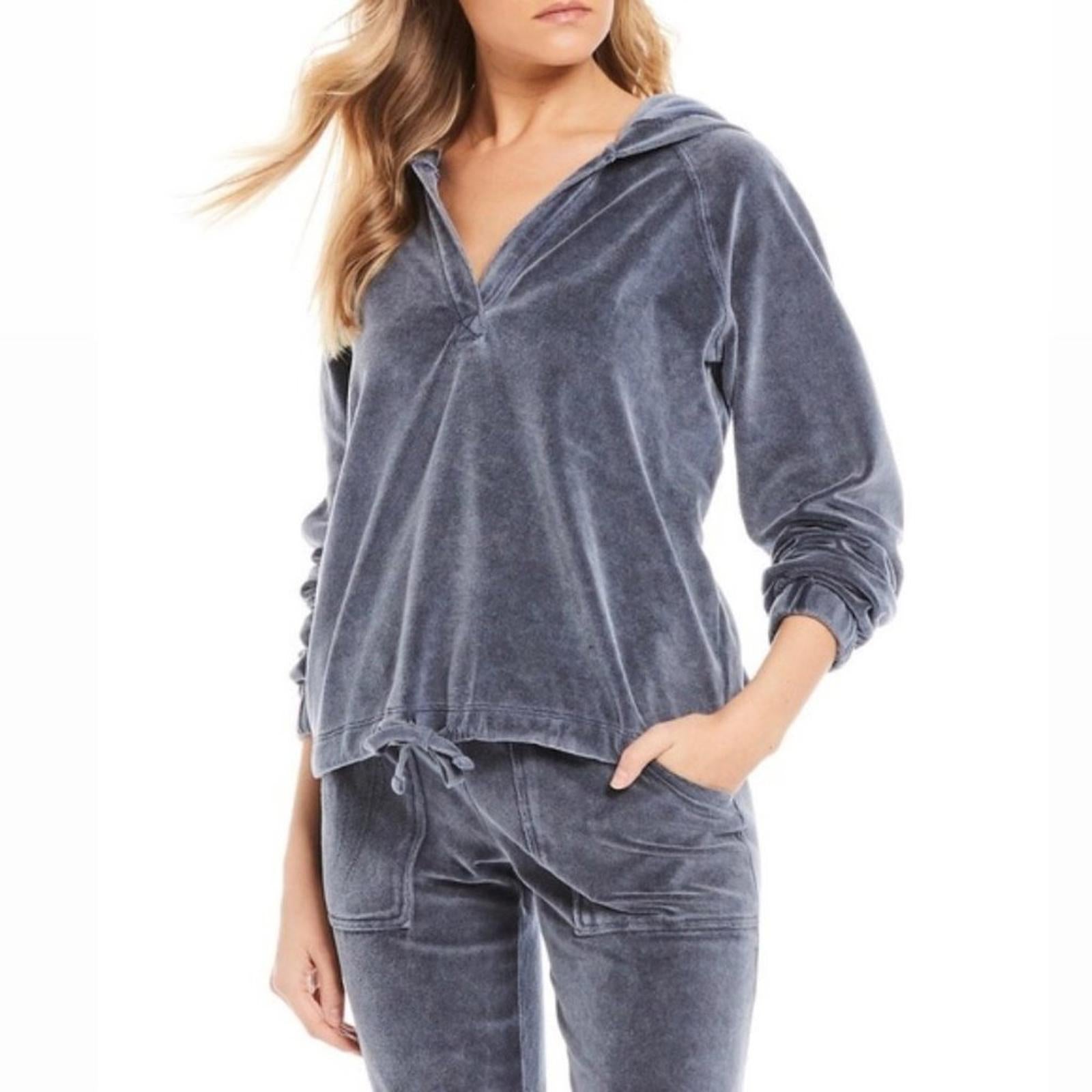 Jessica Simpson Velour Hoodie Sweatshirt in Bluish Grey, Size L New w/Tag