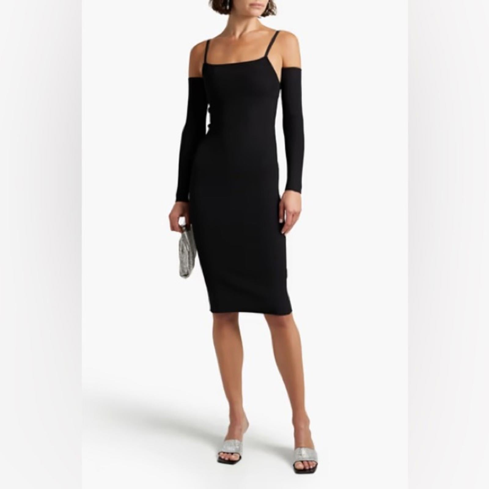 Alice+Olivia Evia Fitted Spaghetti Strap Dress in Black, Size L NWT Retail $465
