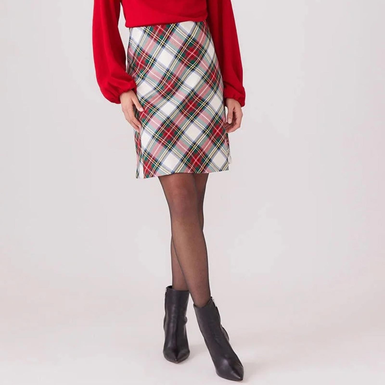 Karen Kane Bias Cut Plaid Pencil Skirt, Above Knee Size L New w/Tag Retail $118