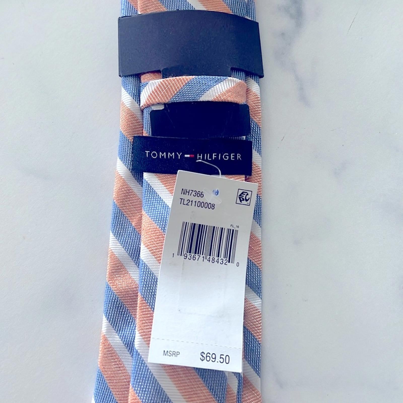 Tommy Hilfiger Men’s Linen Beach Stripe Tie in Peach, One Size, NWT