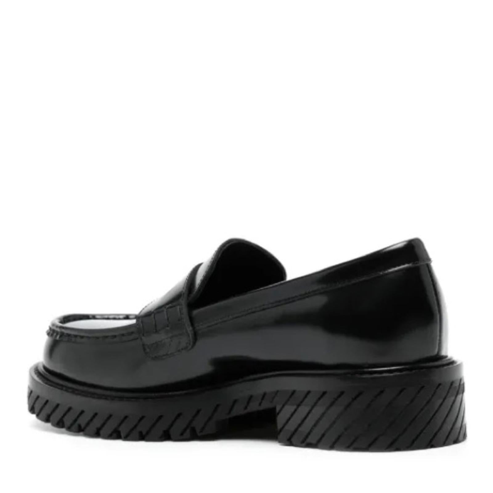 Off-White Diag-Stripe Black Leather Loafers, Size 41 NEW in Box +DustBag $1,055