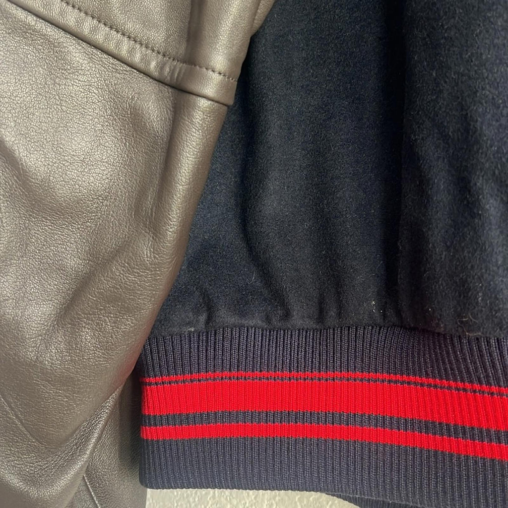 Wales Bonner Navy Ascend Varsity Bomber Jacket in Navy & Brown, NWT, Size 52
