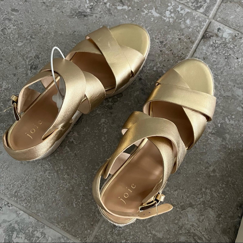 New JOIE Gaelyn Espadrilles Platform Sandals, Light Gold Size 41 New in Box $278