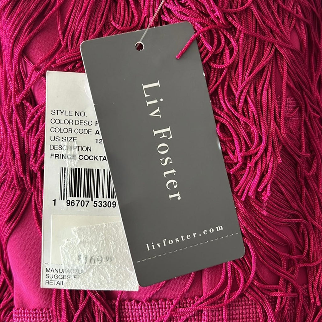 Liv Foster Fringe Cocktail Dress in Rich Magneta Size 12 New w/Tag $395