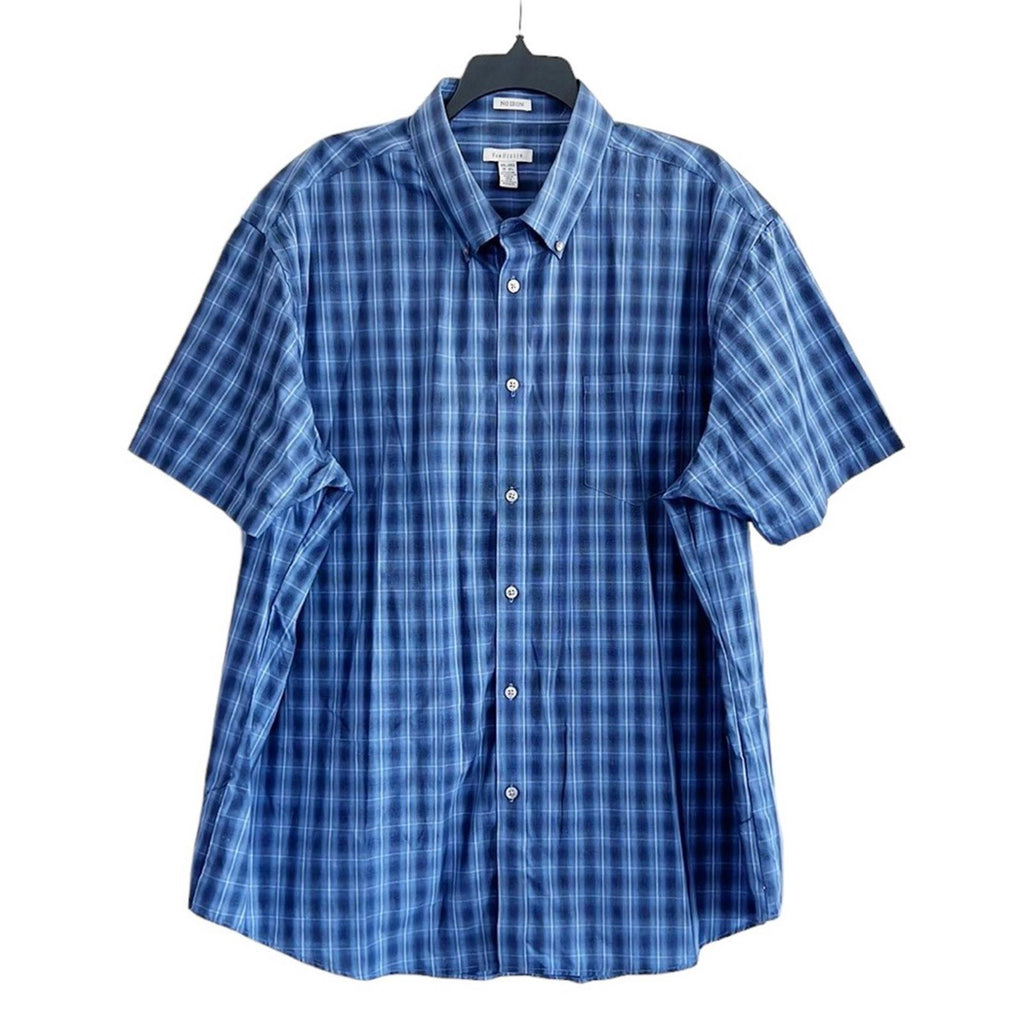 NEW Van Heusen No Iron Button Down Short Sleeve Shirt, Blue/Navy XXL New w/o Tag