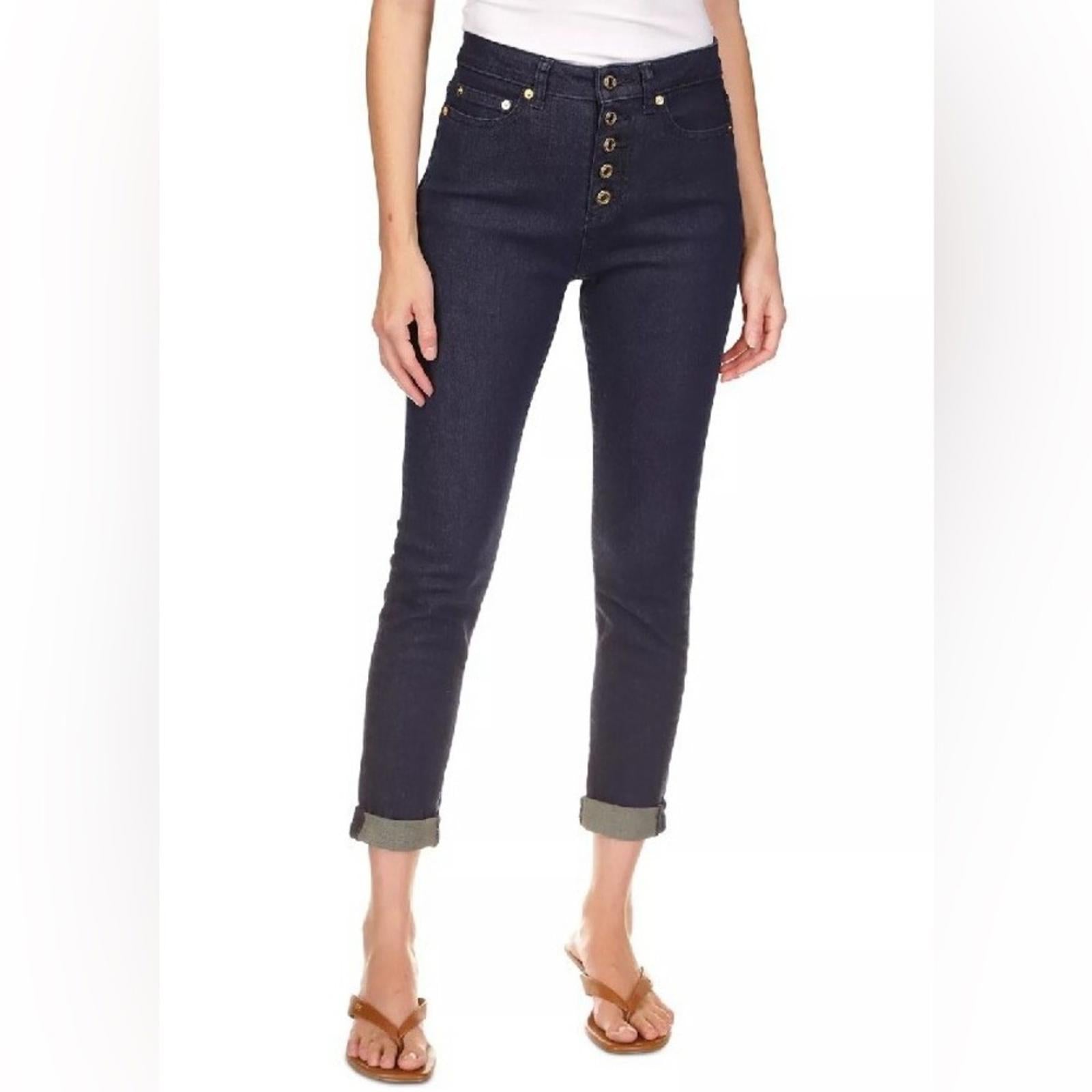 Michael Kors Selma High-Rise Cropped Skinny Jeans Dark Rinse Wash, NWT, Size 16