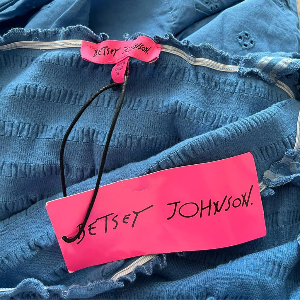Betsey Johnson Smocked Embroidered Eyelet Midi Dress in Federal Blue, Size XL