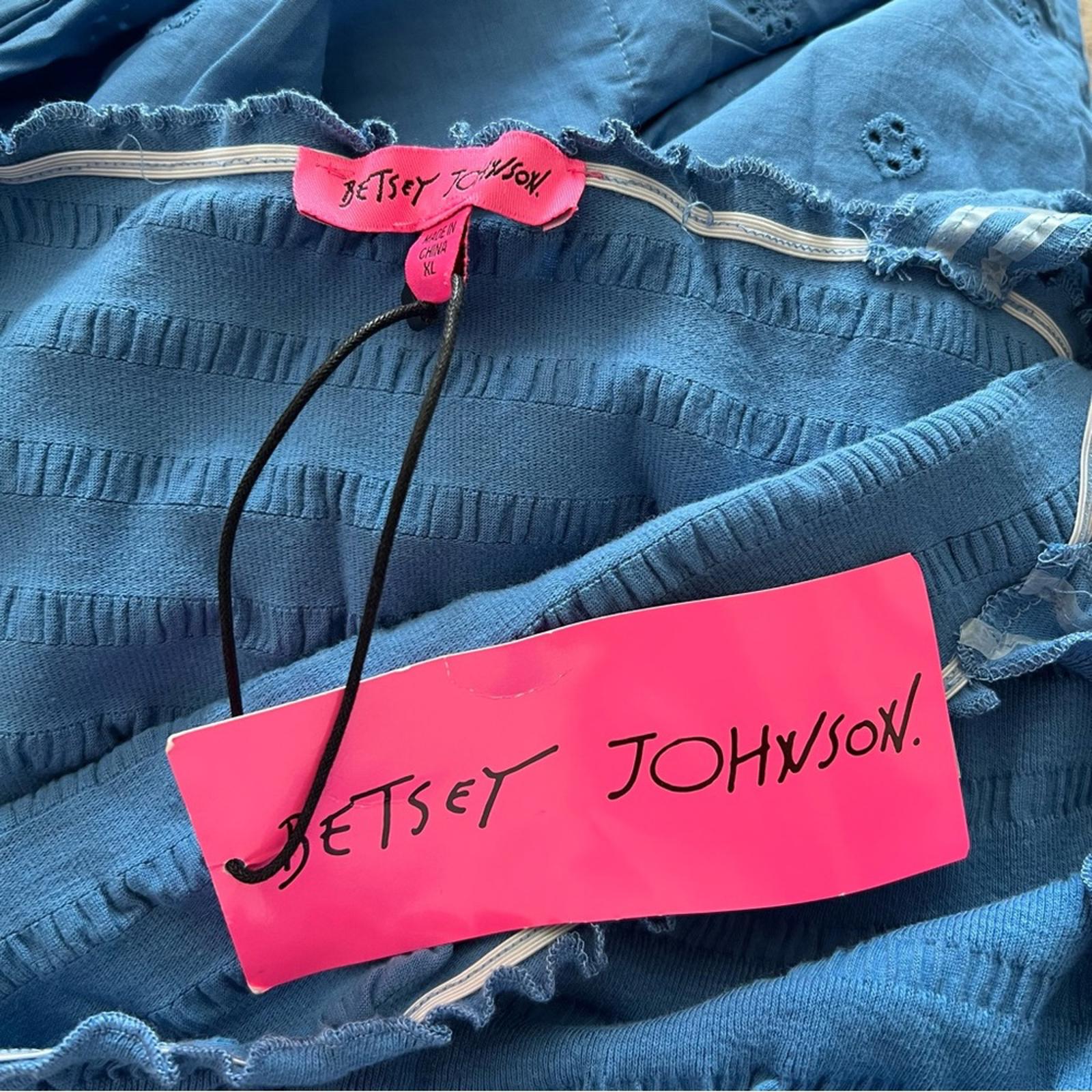 Betsey Johnson Smocked Embroidered Eyelet Midi Dress in Federal Blue, Size XL
