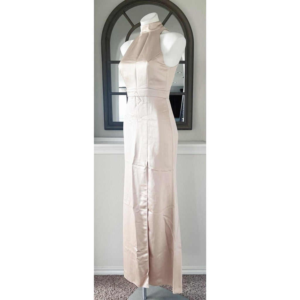 NEW Lovely High Neck Backless Maxi Dress With Slim Belt, Champagne Size 2, $242