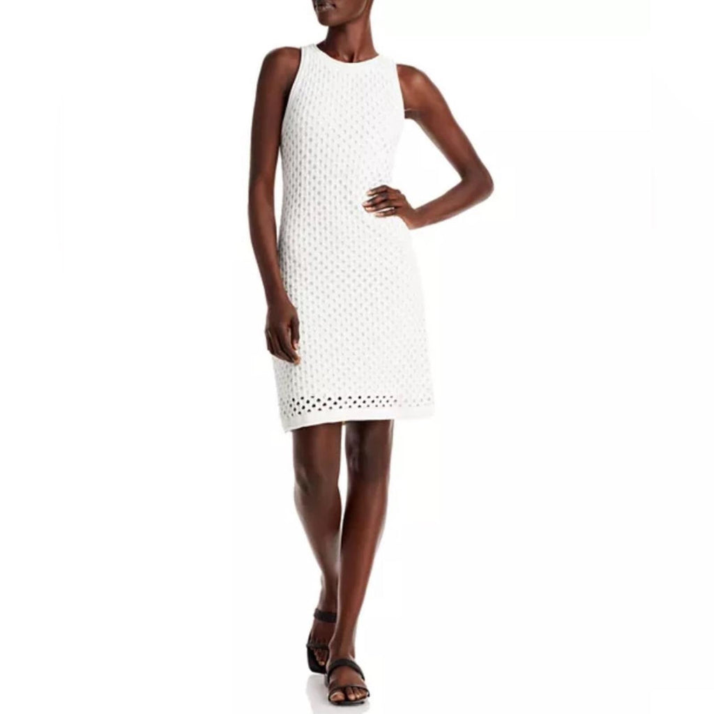 Bloomingdale’s Aqua Crochet Tank Dress in White, Size L New w/Tag