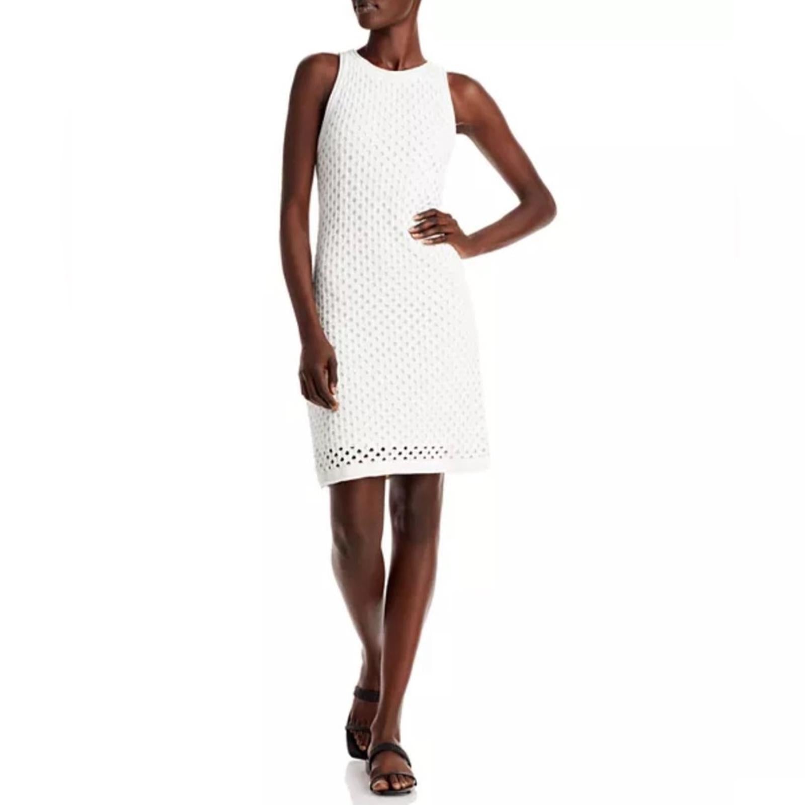 Bloomingdale’s Aqua Crochet Tank Dress in White, Size L New w/Tag