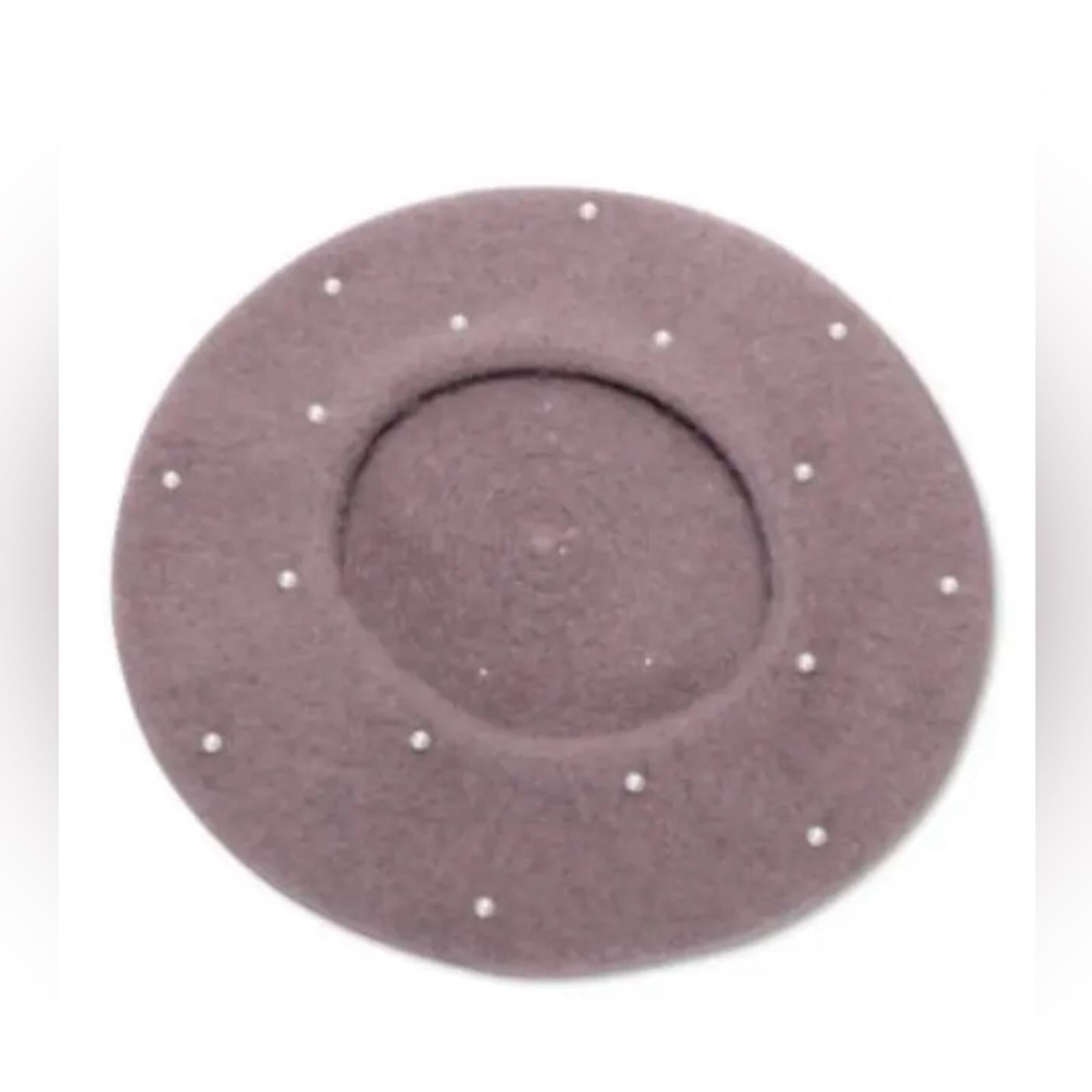 NWT INC Wool Blend Beret Winter Hat w/Imitation Pearl in Mauve, Retail $44.50