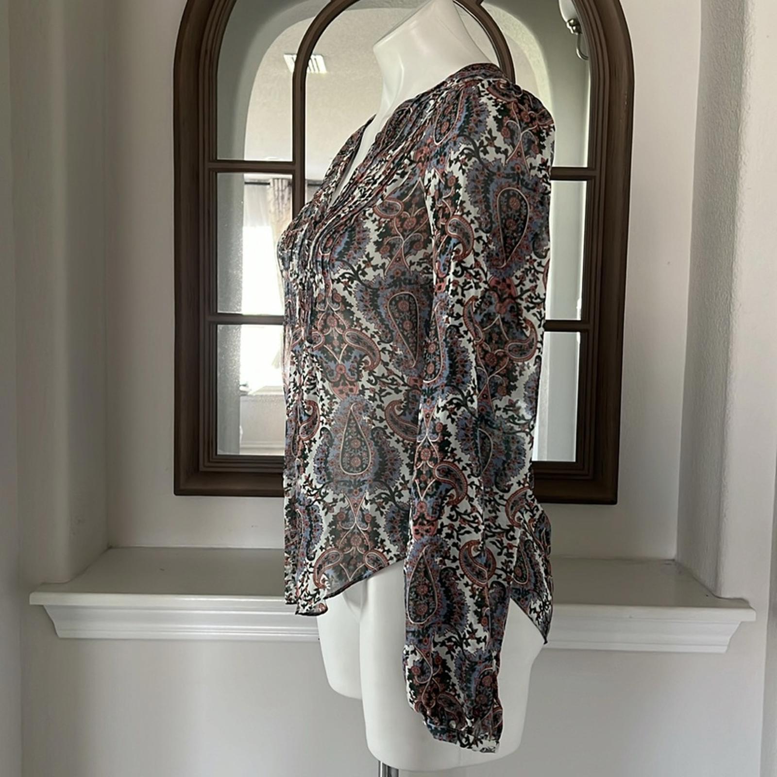 Veronica Beard Lowell Paisley Top, Off-White Multi, Size 00 New w/Tag $398