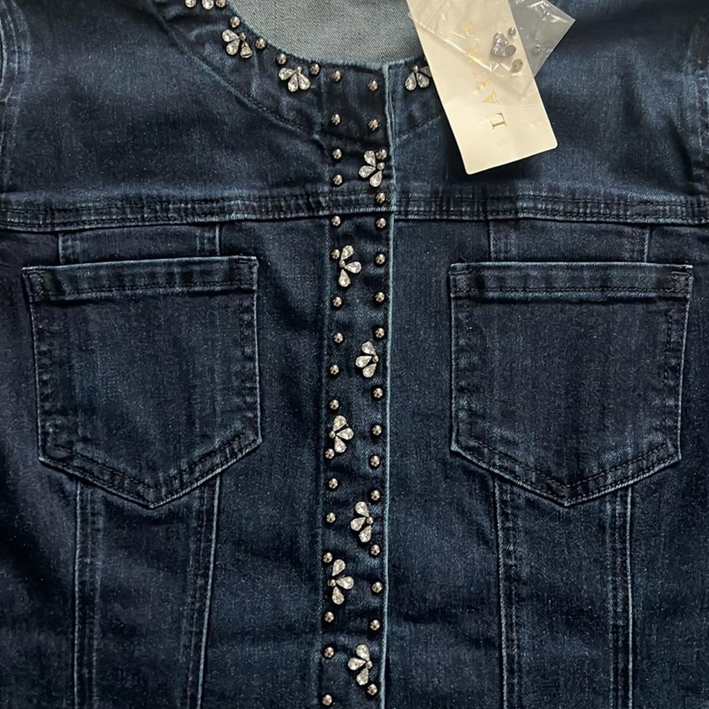 LAURA Embellished Snap-Button Front Jean Jacket, Blue Size 14 New w/Tag