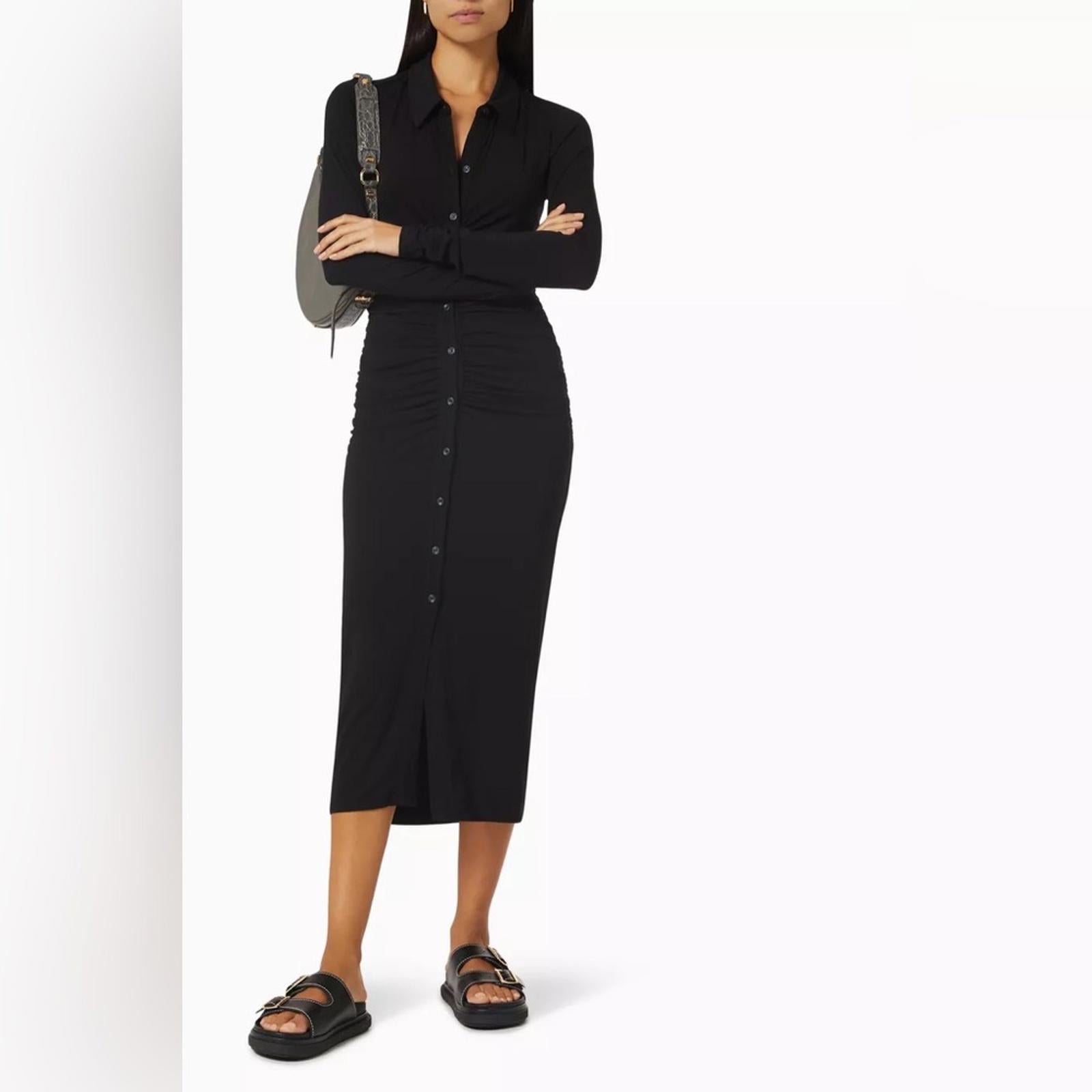 Good American Good Touch Ruched Midi Dress in Black, Size 1 New w/Tag