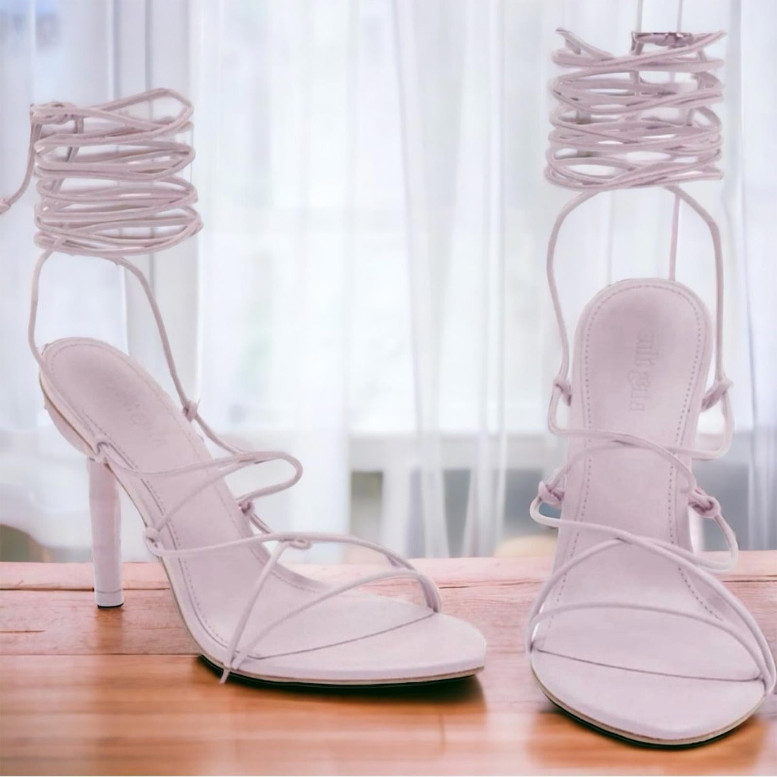Cult Gaia Soleil Lace Up Strappy Heel Sandals in Lavender, EXCELLENT, Size 42