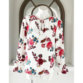 NEW Ann Taylor LOFT White Floral Print Blouse, Keyhole Bell Sleeve Size XS NWOT