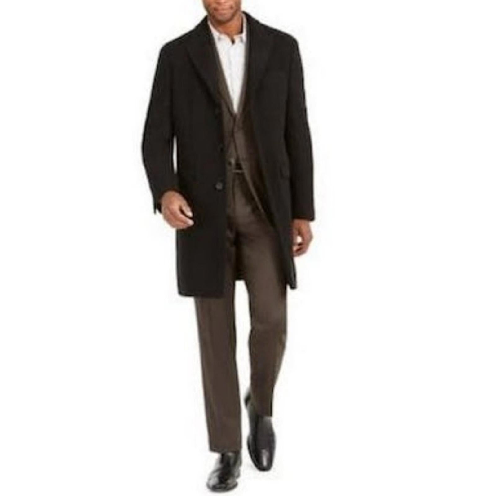 Calvin Klein Men’s Malibu Slim-Fit Charcoal Plaid Overcoat, Size 48 R NWT $495