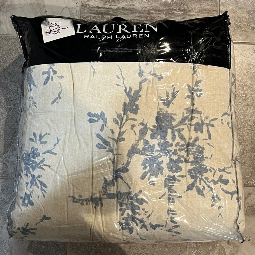 Lauren Ralph Lauren Eva Botanical 3-Pc Full/Queen Comforter Set, Cream/Blue