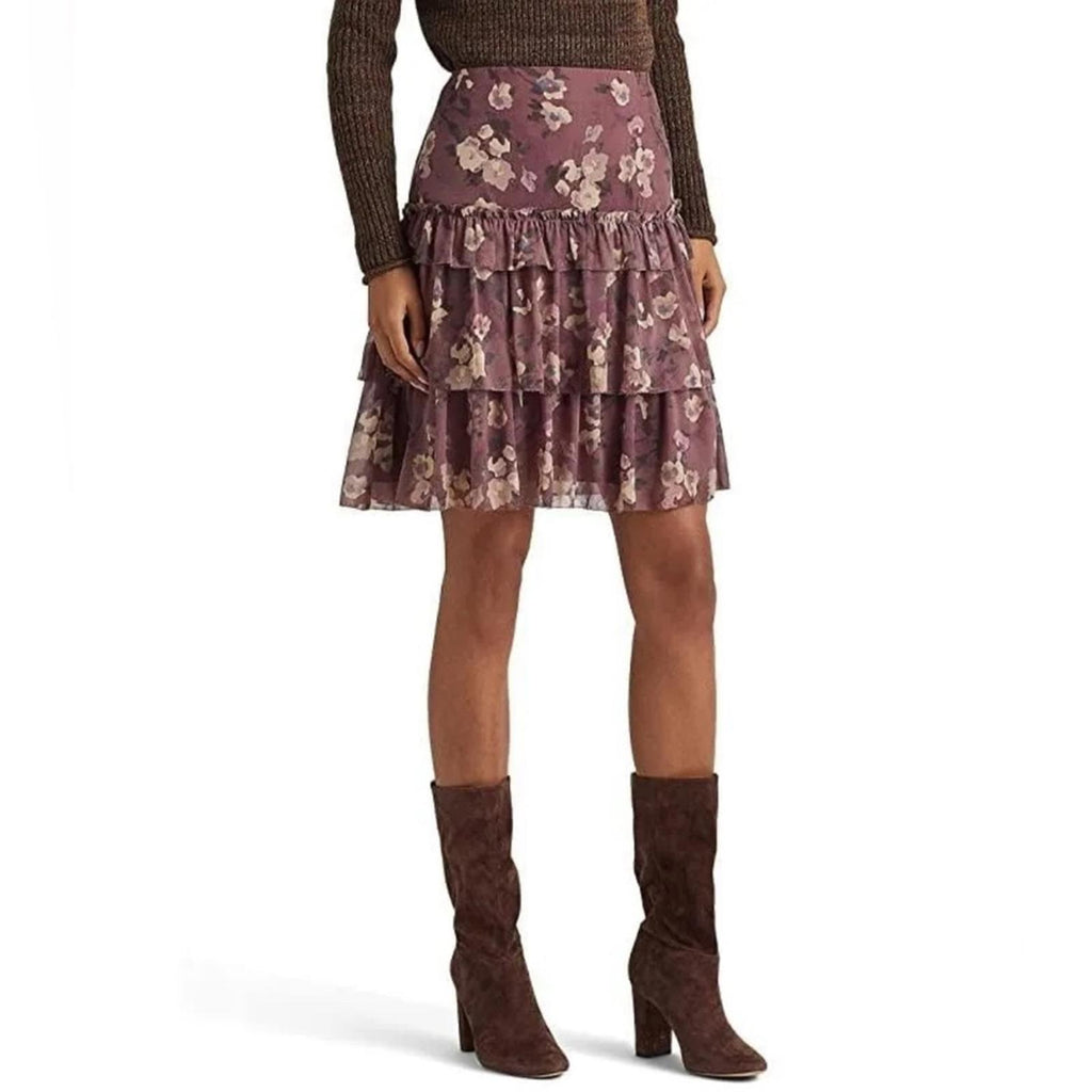 Lauren Ralph Lauren Floral Crinkle Georgette Mini Skirt in Purple Size 14 NWT