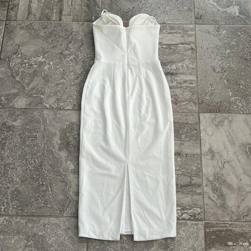 Aqua Rhinestone Embellished Strapless Crepe Midi Dress, Size 0 New w/Tag $258