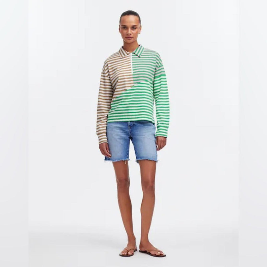 Kule The Beck Zip Neck Top Sweatshirt in Green Multi, Size S New w/Tag $168