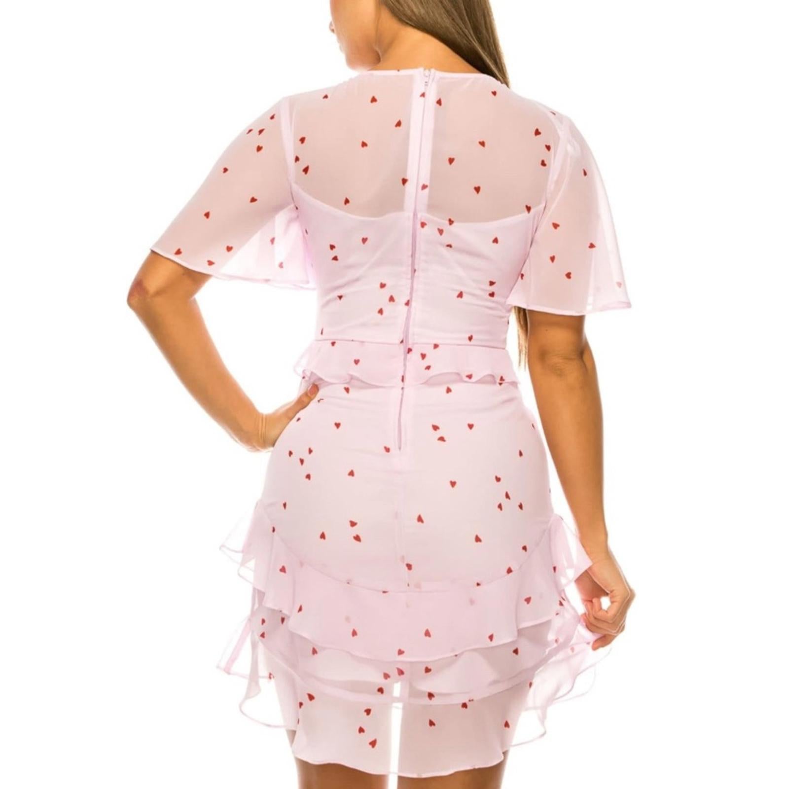 B Darlin Ruffled Flutter Sleeve V-Neck Mini Dress, Day Pink Jr Size 9/10 NWT