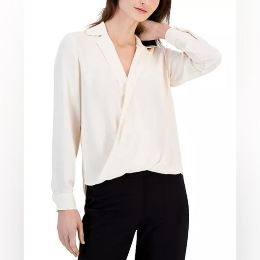 Anne Klein Collared Surplice-Front Blouse Off-White, Size M New w/Tag EXCELLENT!